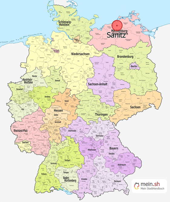 Deutschlandkarte mit Sanitz