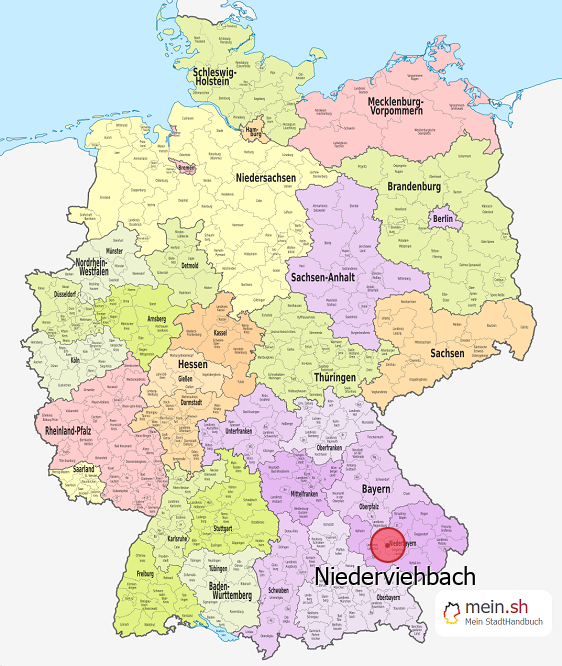 Deutschlandkarte mit Niederviehbach