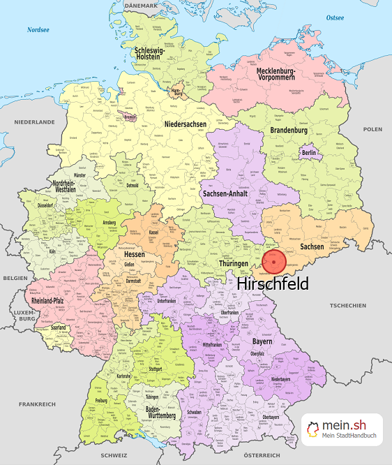 Deutschlandkarte mit Hirschfeld