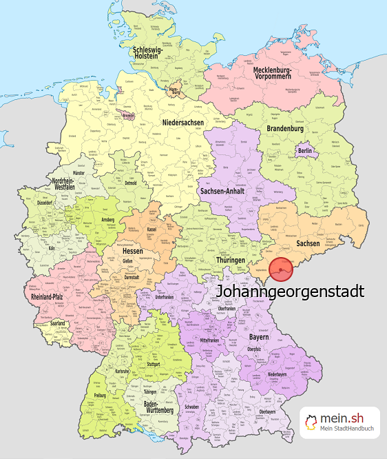 Deutschlandkarte mit Johanngeorgenstadt