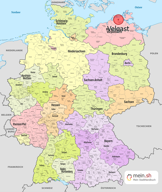Deutschlandkarte mit Velgast