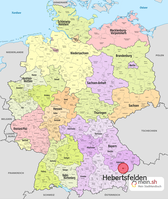 Deutschlandkarte mit Hebertsfelden