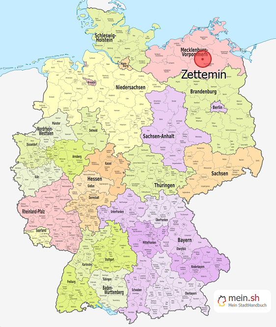 Deutschlandkarte mit Zettemin