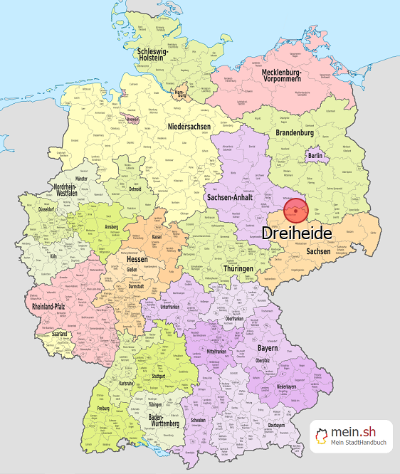Deutschlandkarte mit Dreiheide