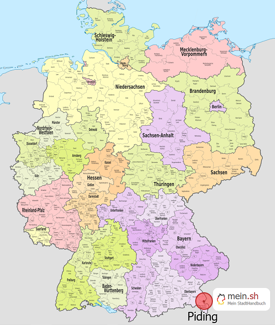 Deutschlandkarte mit Piding