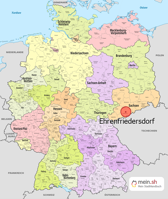 Deutschlandkarte mit Ehrenfriedersdorf