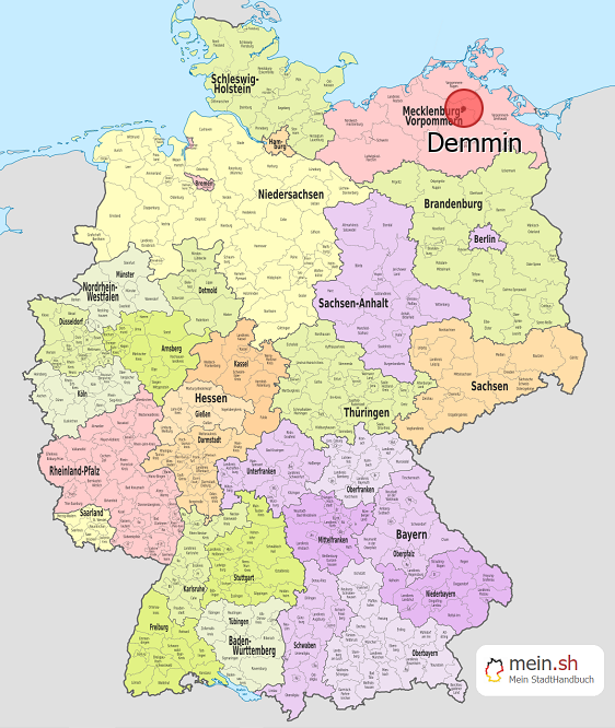 Deutschlandkarte mit Demmin