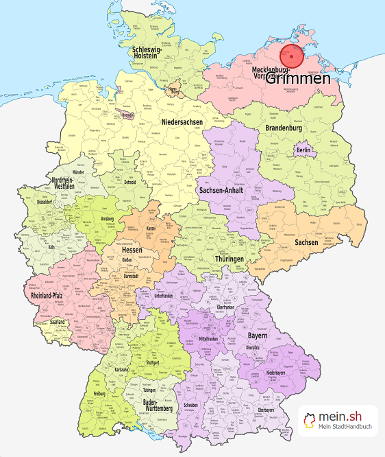 Deutschlandkarte mit Grimmen
