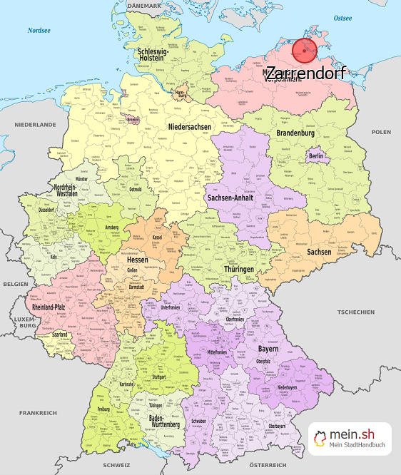 Deutschlandkarte mit Zarrendorf