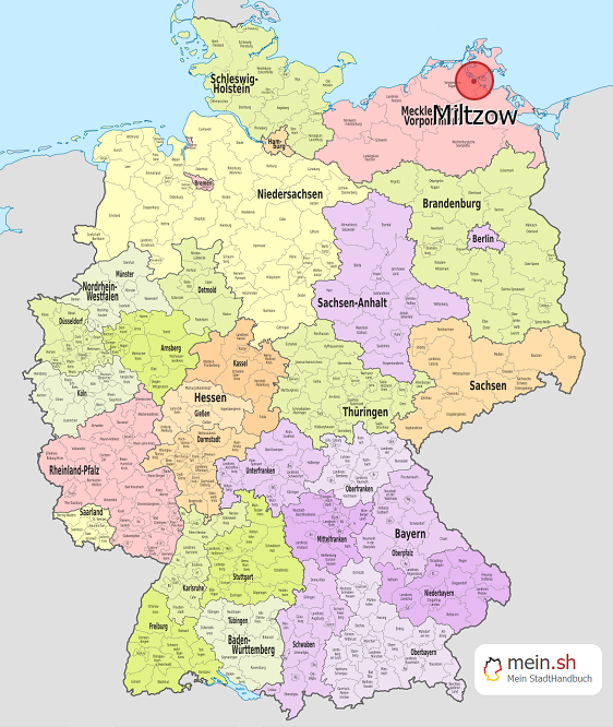 Deutschlandkarte mit Miltzow