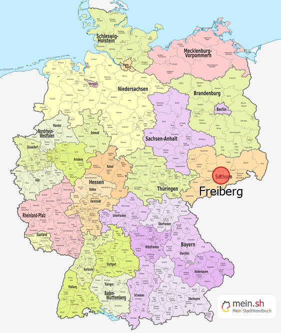 Deutschlandkarte mit Freiberg