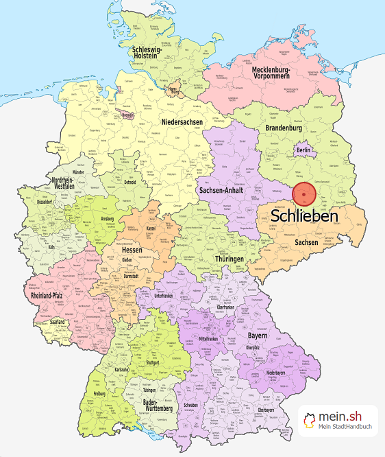 Deutschlandkarte mit Schlieben