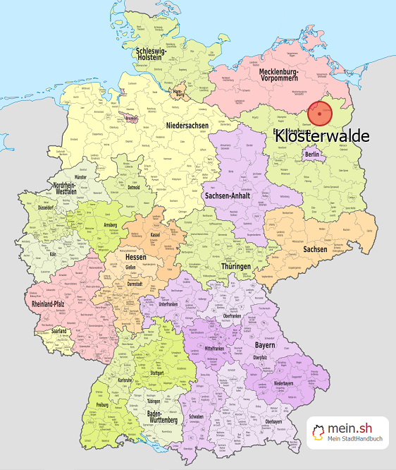 Deutschlandkarte mit Klosterwalde