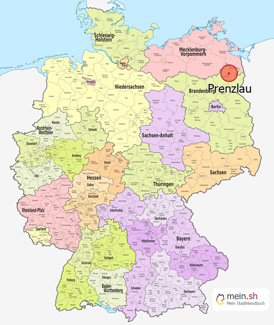 Deutschlandkarte mit Prenzlau