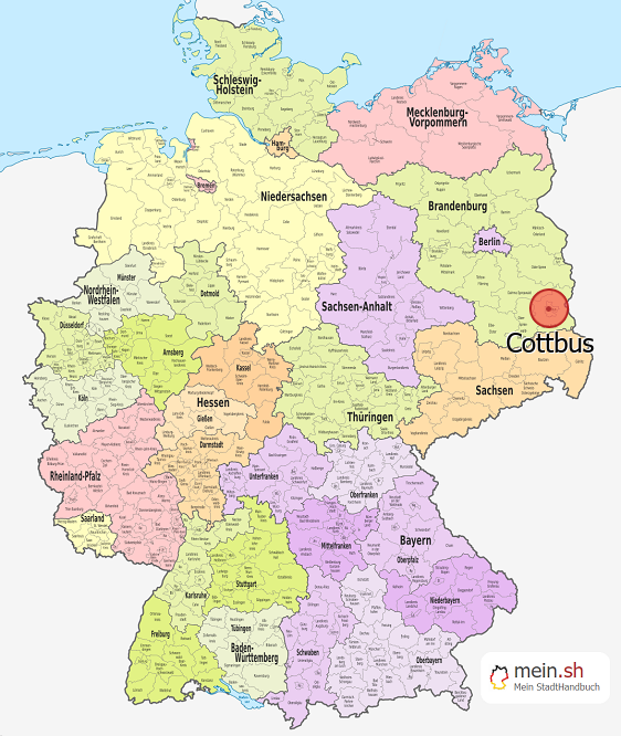Deutschlandkarte mit Cottbus