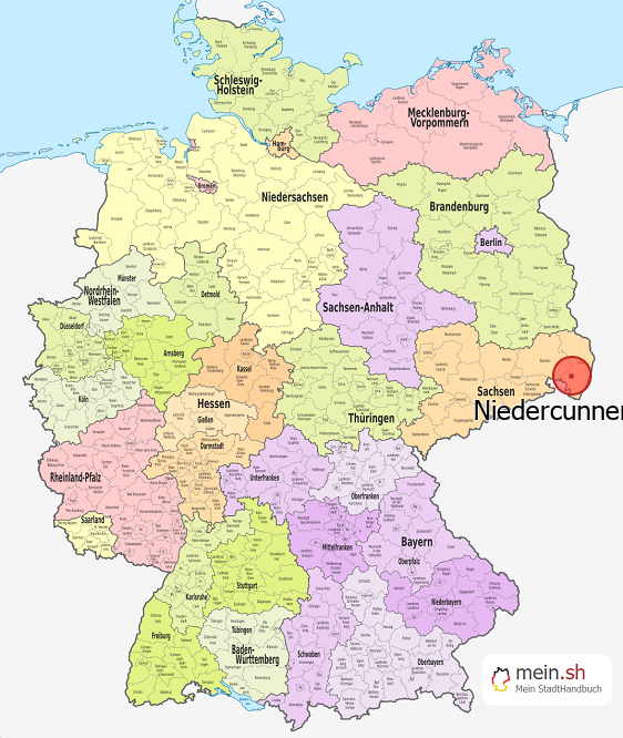 Deutschlandkarte mit Niedercunnersdorf