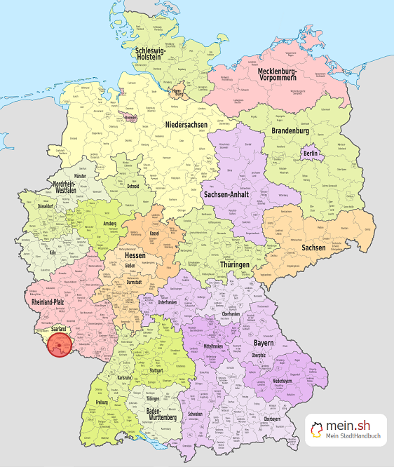 Deutschlandkarte mit Saarbr?cken