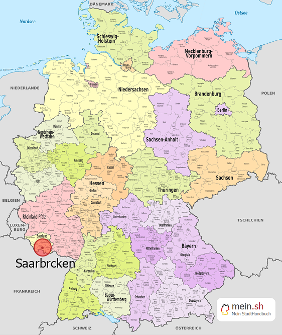 Deutschlandkarte mit Saarbrcken