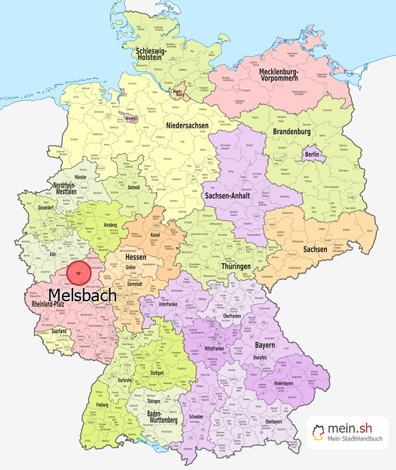 Deutschlandkarte mit Melsbach