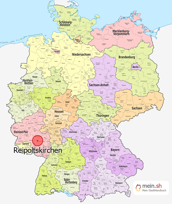 Deutschlandkarte mit Reipoltskirchen