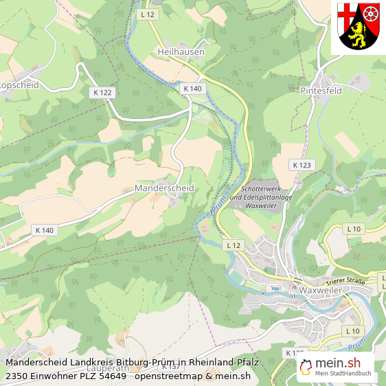 Manderscheid Landkreis Bitburg-Prüm Lageplan © Openstreetmap Contributors Manderscheid Großes Dorf Lageplan