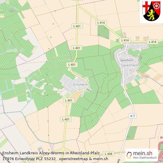 Ensheim Landkreis Alzey-Worms Lageplan © Openstreetmap Contributors Ensheim Kleines Dorf Lageplan