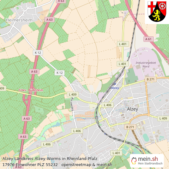 Alzey Landkreis Alzey-Worms Lageplan © Openstreetmap Contributors Alzey Kleinstadt Lageplan
