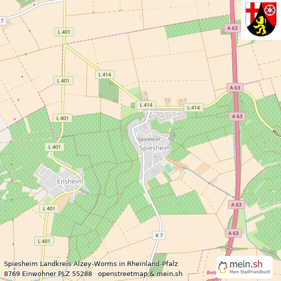 Spiesheim Landkreis Alzey-Worms Lageplan © Openstreetmap Contributors Spiesheim Dorf Lageplan