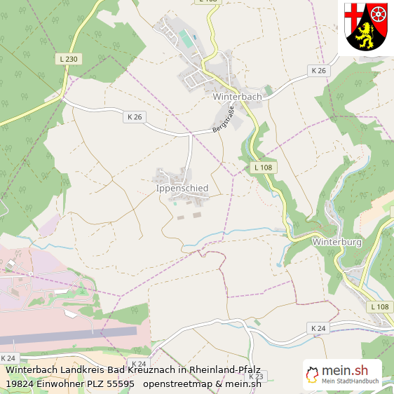 Winterbach Landkreis Bad Kreuznach Lageplan © Openstreetmap Contributors Winterbach Kleines Dorf Lageplan