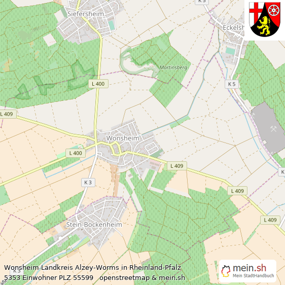 Wonsheim Landkreis Alzey-Worms Lageplan © Openstreetmap Contributors Wonsheim Dorf Lageplan