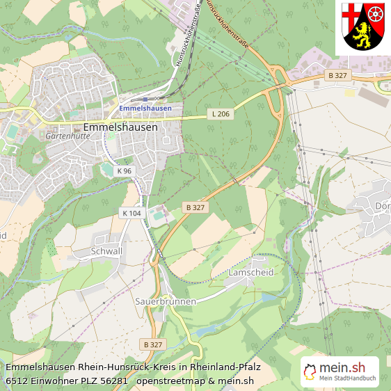Emmelshausen Rhein-Hunsrück-Kreis Lageplan © Openstreetmap Contributors Emmelshausen Landstadt Lageplan