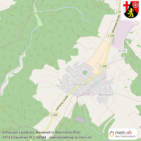 Anhausen Landkreis Neuwied Lageplan © Openstreetmap Contributors Anhausen Großes Dorf Lageplan