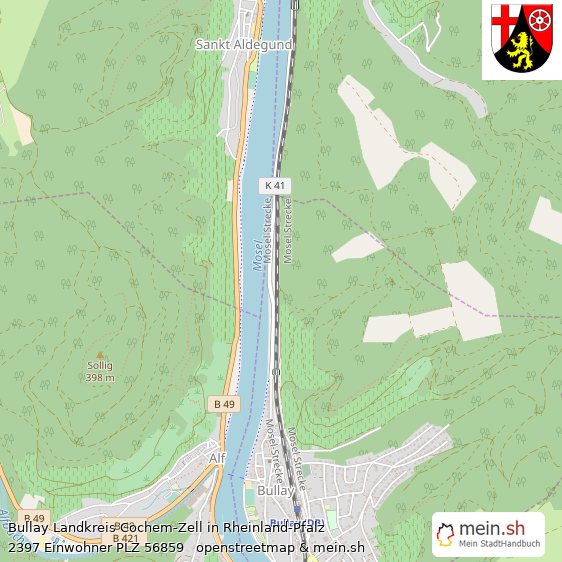 Bullay Landkreis Cochem-Zell Lageplan © Openstreetmap Contributors Bullay Großes Dorf Lageplan