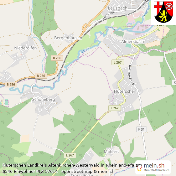 Fluterschen Landkreis Altenkirchen-Westerwald Lageplan © Openstreetmap Contributors Fluterschen Dorf Lageplan