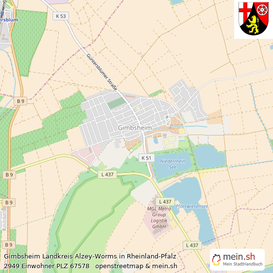 Gimbsheim Landkreis Alzey-Worms Lageplan © Openstreetmap Contributors Gimbsheim Landstadt Lageplan