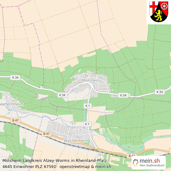 Mölsheim Landkreis Alzey-Worms Lageplan © Openstreetmap Contributors Mölsheim Dorf Lageplan