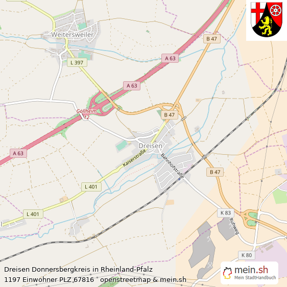 Dreisen Donnersbergkreis Lageplan © Openstreetmap Contributors Dreisen Großes Dorf Lageplan