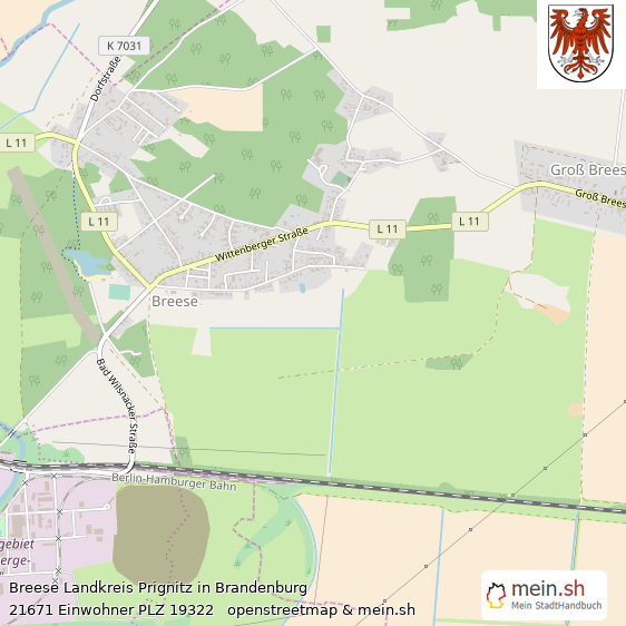 Breese Landkreis Prignitz Lageplan © Openstreetmap Contributors Breese Großes Dorf Lageplan