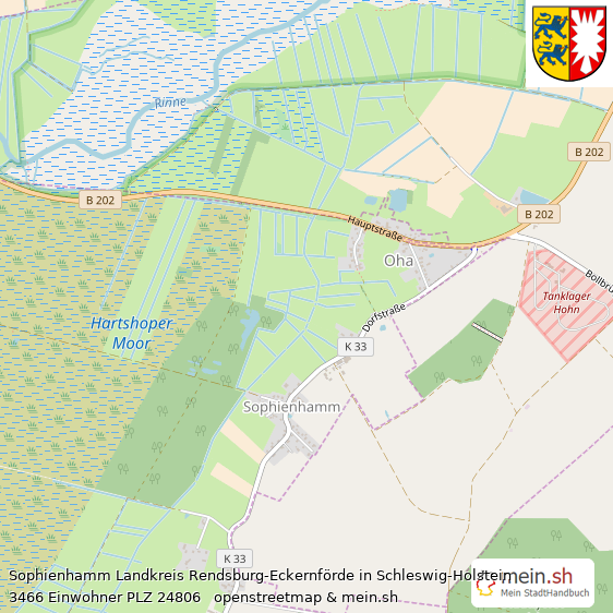 Sophienhamm Landkreis Rendsburg-Eckernförde Lageplan © Openstreetmap Contributors Sophienhamm Kleines Dorf Lageplan
