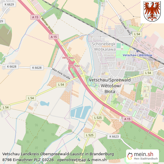 Vetschau Landkreis Oberspreewald-Lausitz Lageplan © Openstreetmap Contributors Vetschau Lageplan