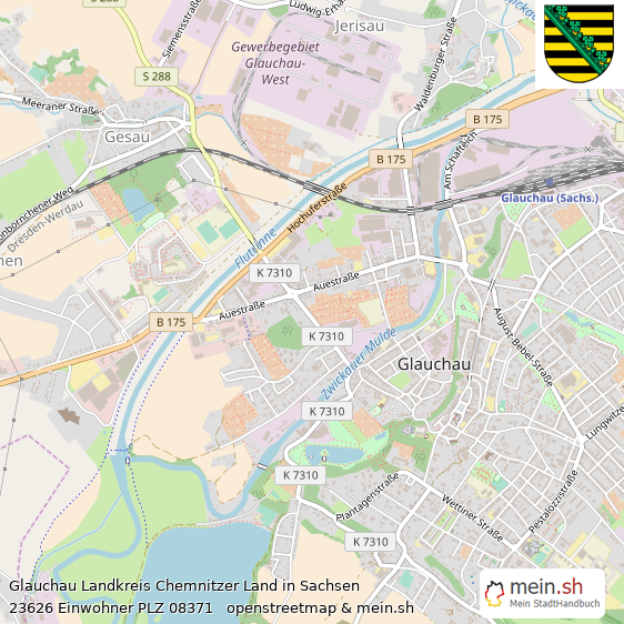 Glauchau Landkreis Chemnitzer Land Lageplan © Openstreetmap Contributors Glauchau Kleine Mittelstadt Lageplan