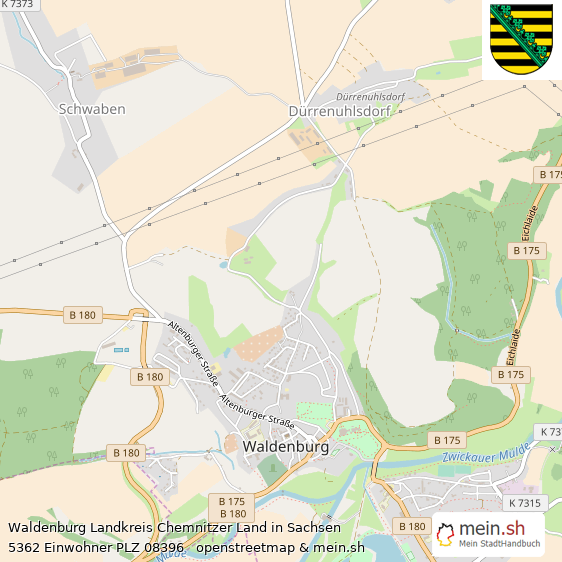 Waldenburg Landkreis Chemnitzer Land Lageplan © Openstreetmap Contributors Waldenburg Landstadt Lageplan