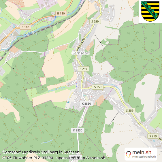 Gornsdorf Landkreis Stollberg Lageplan © Openstreetmap Contributors Gornsdorf Landstadt Lageplan