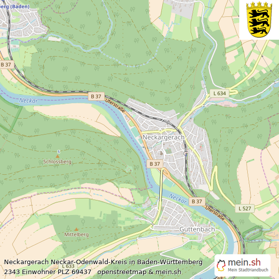 Neckargerach Neckar-Odenwald-Kreis Lageplan © Openstreetmap Contributors Neckargerach Landstadt Lageplan