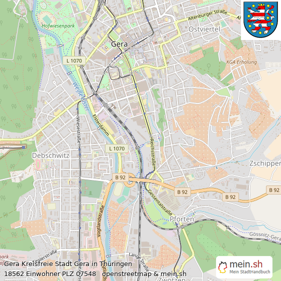 Gera Kreisfreie Stadt Gera Lageplan © Openstreetmap Contributors Gera Mittelstadt Lageplan