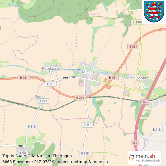 Triptis Saale-Orla-Kreis Lageplan © Openstreetmap Contributors Triptis Landstadt Lageplan