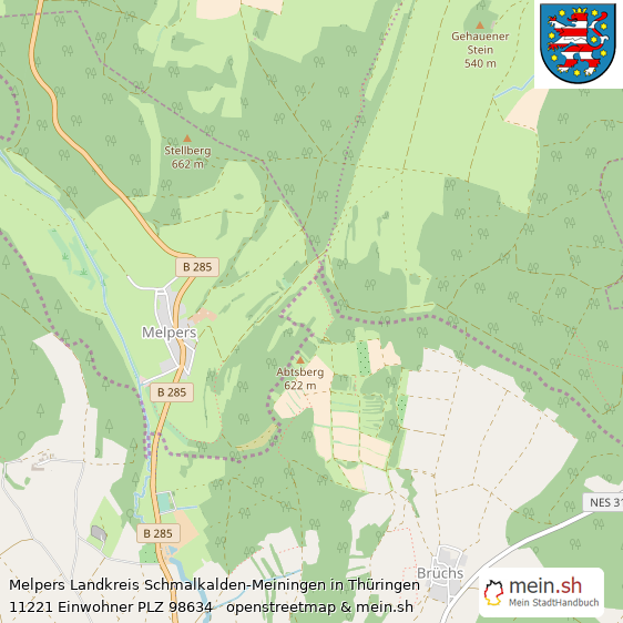 Melpers Landkreis Schmalkalden-Meiningen Lageplan © Openstreetmap Contributors Melpers Kleines Dorf Lageplan