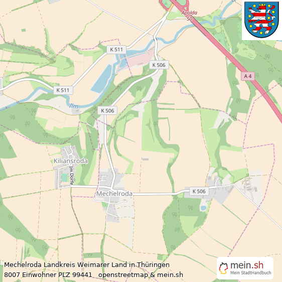 Mechelroda Landkreis Weimarer Land Lageplan © Openstreetmap Contributors Mechelroda Kleines Dorf Lageplan
