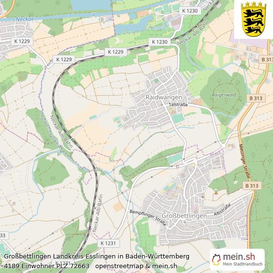 Großbettlingen Landkreis Esslingen Lageplan © Openstreetmap Contributors Großbettlingen Landstadt Lageplan