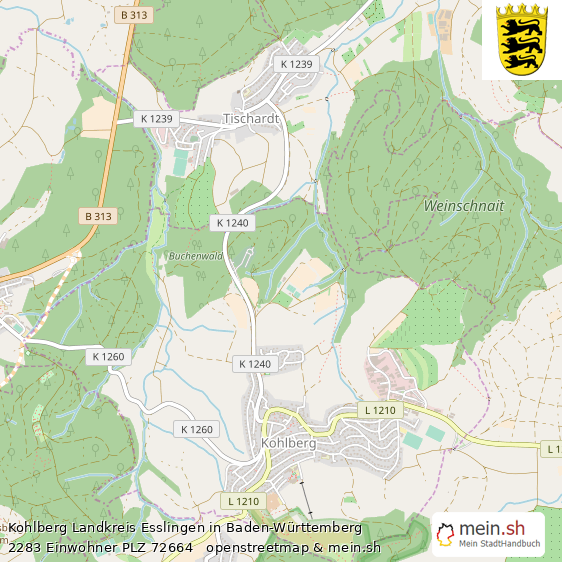 Kohlberg Landkreis Esslingen Lageplan © Openstreetmap Contributors Kohlberg Landstadt Lageplan